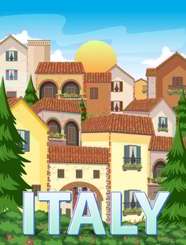 Italy travel attraction and landscape building background vector