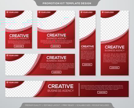 set of promotion kit banner template design with modern and minimalist concept user for web page, ads, annual report, banner, background, backdrop, flyer, brochure, card, poster, presentation lauyout vector