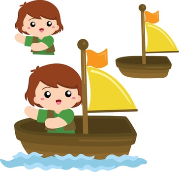 Sailing in the Sea Vector Illustrations