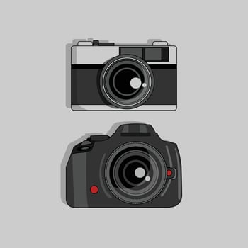 Camera in cartoon vector drawing