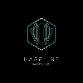 Harp line style logo design template for brand studio music or company and other vector