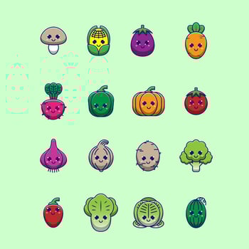 cute vegetable bundle vector illustration