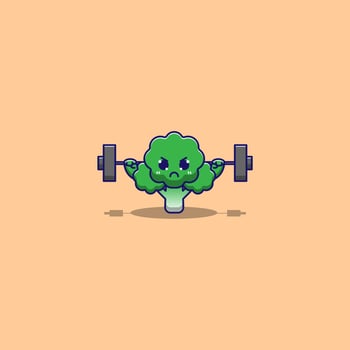 cute broccoli doing weight training vector