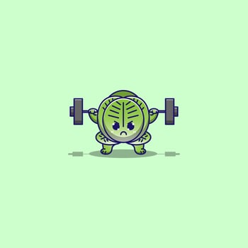 cute cabbage doing weight training vector
