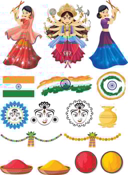 Set of Indian Hindu object decoration vector