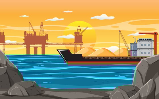 Petroleum industry concept with offshore oil platform vector