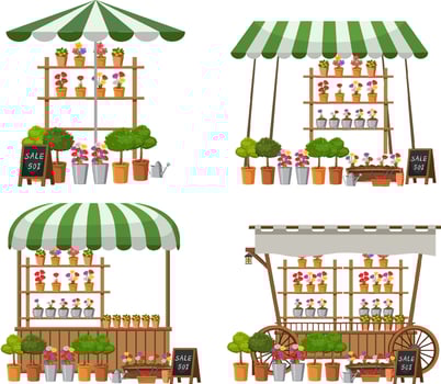 Flea market concept with set of different plant stores vector