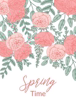 Gentle spring design with floral elements. Hand drawn vector illustration