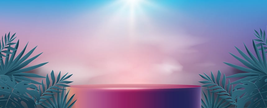 Colorful Summer banner with tropical product display cylindrical shape vector