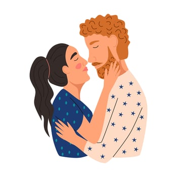 Young man and woman kissing. The couple hugs. Flat vector illustration