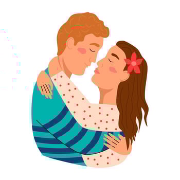Young man and woman kissing. The couple hugs. Flat vector illustration