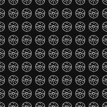 Seamless pattern with donuts. Doodle vector with donuts icons on black background.