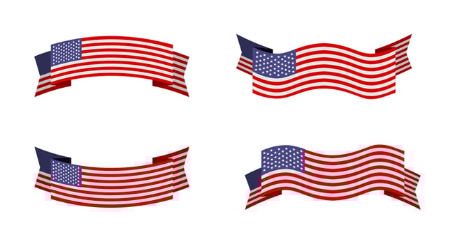 illustration of an united states of america flag with a ribbon style. america flag vector set.