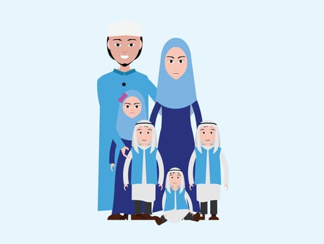 Muslim family cartoon image Islamic attire vector