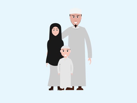 Muslim family cartoon image Islamic attire vector