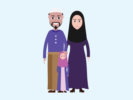 Muslim family cartoon image Islamic attire vector