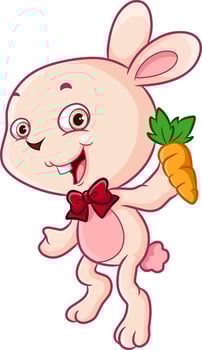 The hungry rabbit is holding the fresh carrot vector