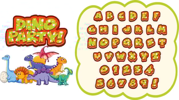 Font design for english alphabets in dinosaur character on template vector