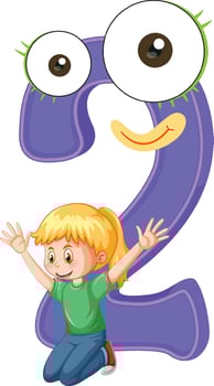 Number two with a girl cartoon character vector