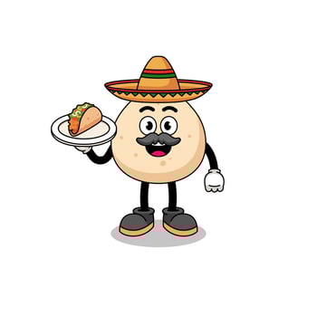 Character cartoon of meat bun as a mexican chef vector