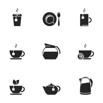 Tea Icons Set on White Background vector
