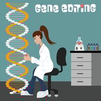Female scientist editing DNA strand vector