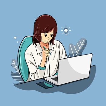 Girl students studying student listening webinar with laptop vector illustration free download