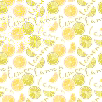 Vector seamless pattern of citruses, lime slices, oranges, lemons. Abstract background, wallpaper. Natural organic food illustration, juicy fruits. Pattern of lemon icons and inscriptions, text