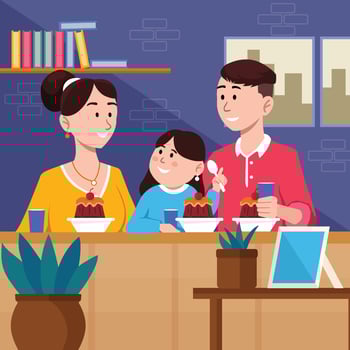 Happy Family Gathering Eating Pudding Together vector