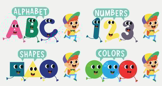 Cute kids and colorful letter boxes vector