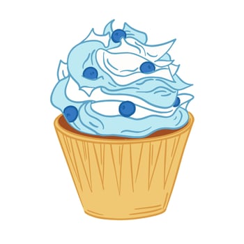 Festive delicious cupcake with Cream and Birthday Decorations. vector