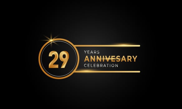 29 Year Anniversary Celebration Golden and Silver Color with Circle Ring for Celebration Event, Wedding, Greeting card, and Invitation Isolated on Black Background vector