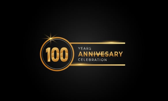 100 Year Anniversary Celebration Golden and Silver Color with Circle Ring for Celebration Event, Wedding, Greeting card, and Invitation Isolated on Black Background vector
