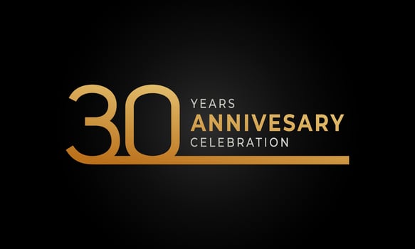 30 Year Anniversary Celebration Logotype with Single Line Golden and Silver Color for Celebration Event, Wedding, Greeting card, and Invitation Isolated on Black Background vector