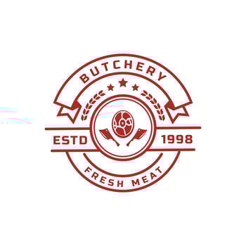 Vintage Retro Butcher shop Vector Illustration Good for Farm or Restaurant Badges with Animals and Meat Silhouettes Typography Emblems Logo Design