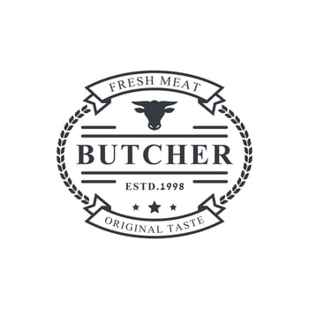 Vintage Retro Butcher shop Vector Illustration Good for Farm or Restaurant Badges with Animals and Meat Silhouettes Typography Emblems Logo Design