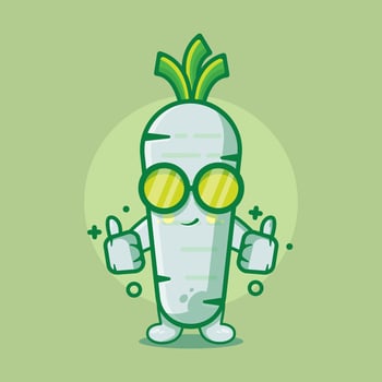 cute white radish character mascot with double thumb up hand gesture isolated cartoon in flat style design. great resource for icon,symbol, logo, sticker,banner. vector
