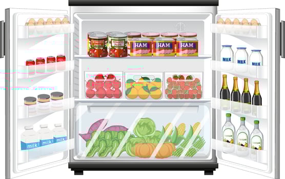 Refrigerator with lots of food vector