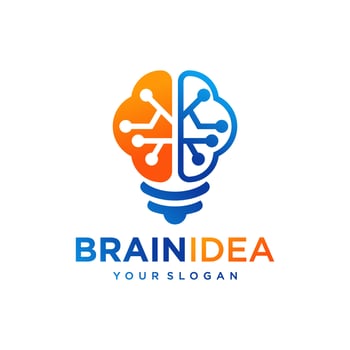 Creative idea flat line icon. Brain in lightbulb vector illustration. Thin sign of innovation, solution, education logo.