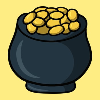 Black pot with gold coins, pictures for celebrating St. Patrick's Day, for decorating banners and postcards, vector illustration