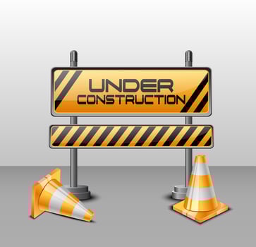 Vector illustration of Under construction barrier with road cones