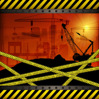 Vector illustration of Construction crane at sunset background