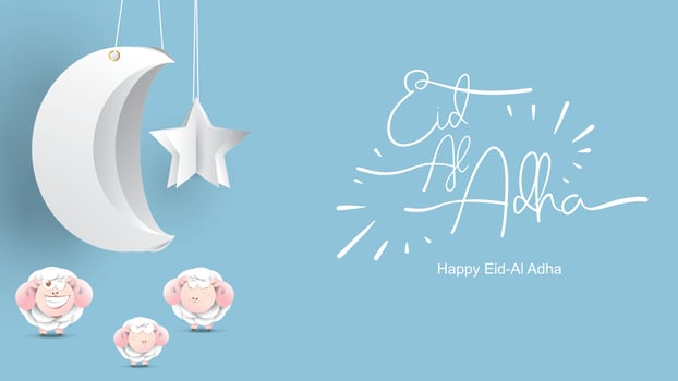 Muslim holiday Eid al-Adha. the sacrifice a ram sheep. Beautiful text handwritten lettering design for for graphic poster, greeting card etc.Greeting vector illustration
