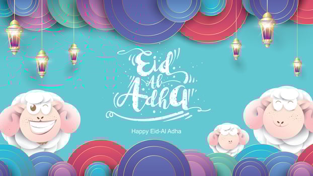 Muslim holiday Eid al-Adha. the sacrifice a ram sheep. Beautiful text handwritten lettering design for for graphic poster, greeting card etc.Greeting vector illustration