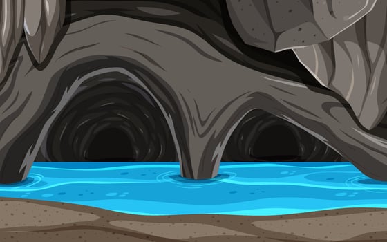 Sea cave at night background in cartoon style vector