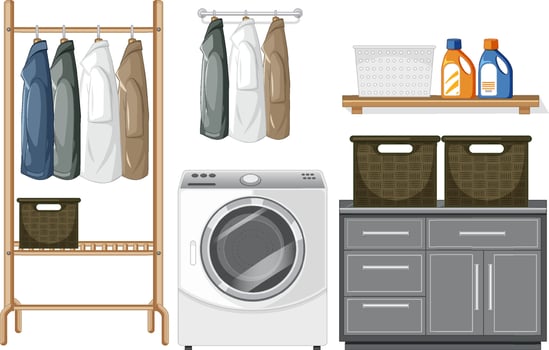 Laundry room objects set vector