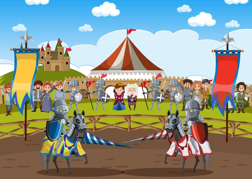 Medieval knight jousting tournament scene vector