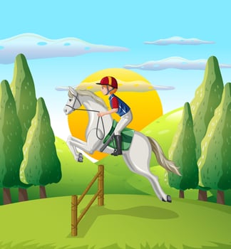 A man riding on a horse at natural scene vector