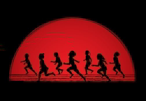 Silhouette Group of Children Running Together vector