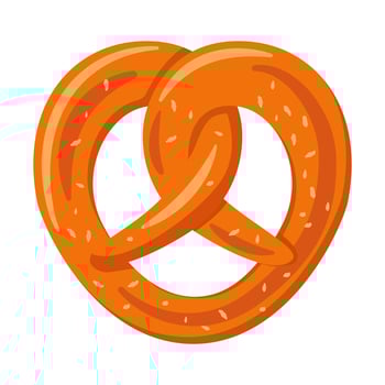 Bavarian pretzel.Vector flat illustration.Isolated on white background.Fresh baked goods concept for websites, flyers, festivals.Octoberfest pretzel logo.Twisted bun with salt for beer. vector